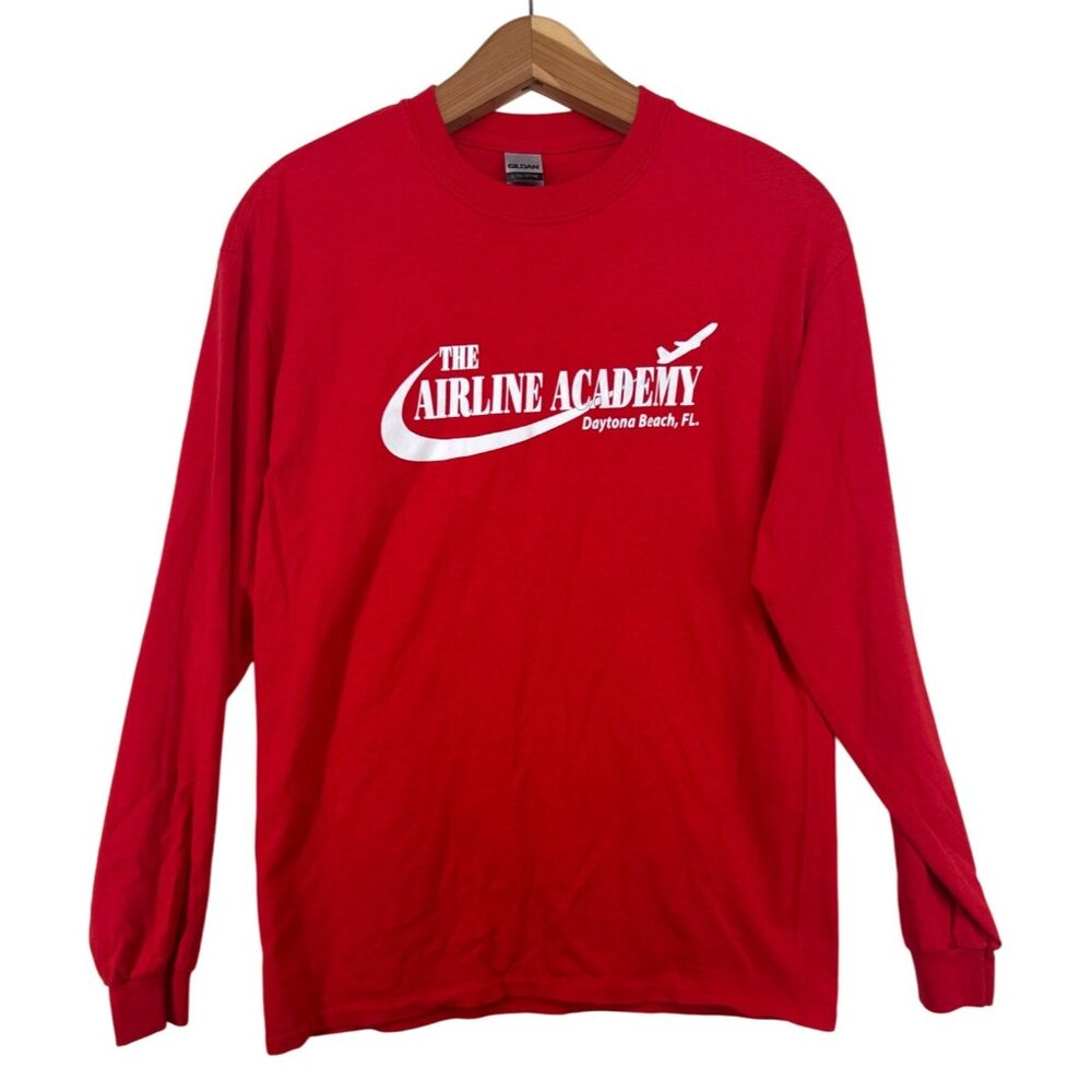 The Airline Academy Adult Tshirt Sz M Red Long-Slv Logo Flight Attendant School